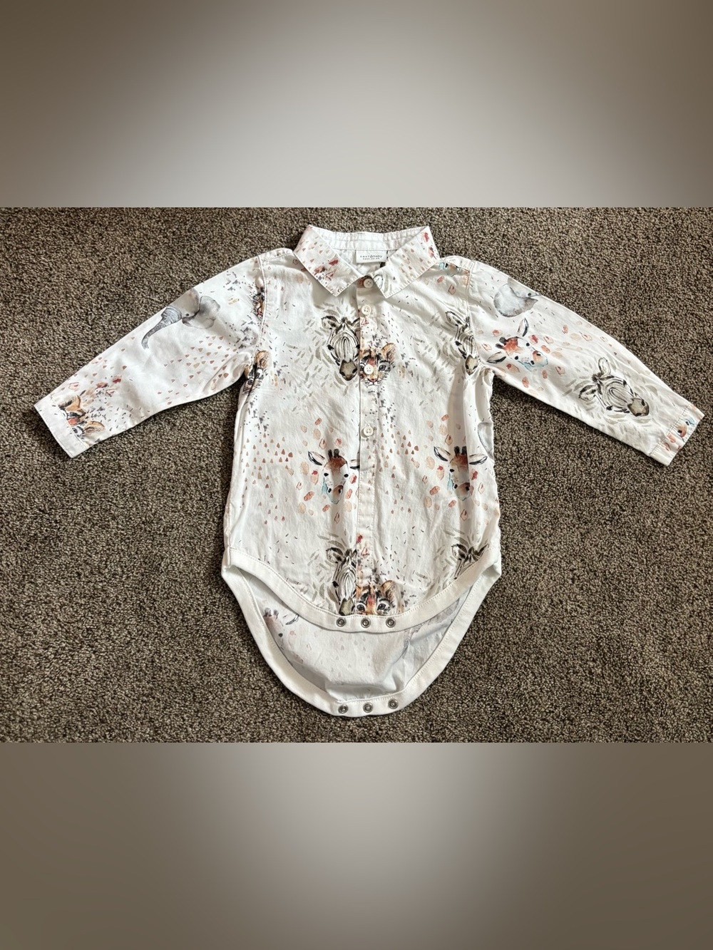 Cream Collared Animal-Print One-Piece Bodysuit for Kids